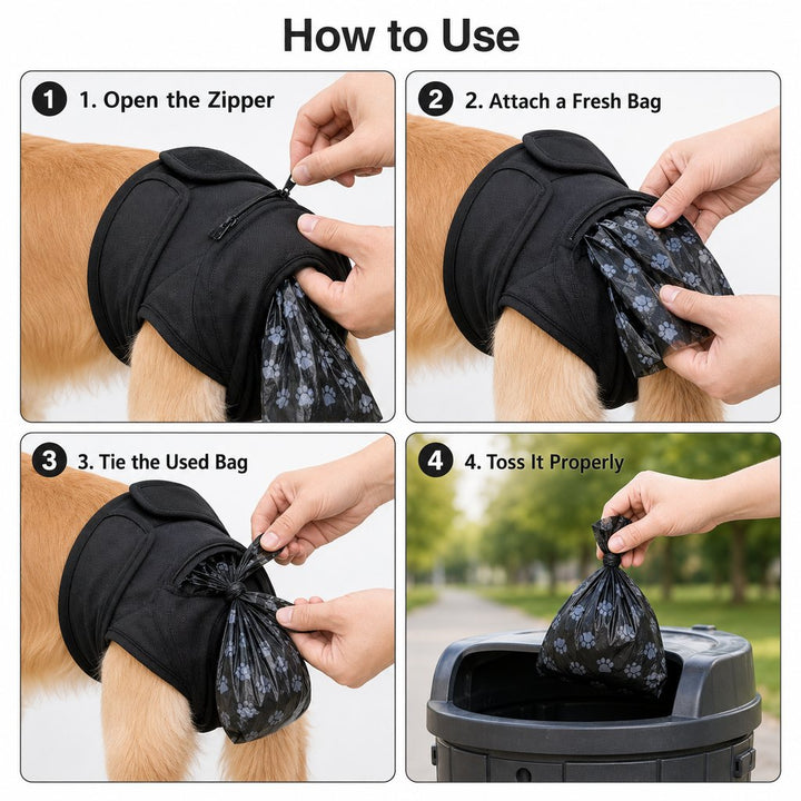 Dog Waste Catcher Pants with 50 Bags for Daily Walks | Less Bending, Easier Poop Cleanup