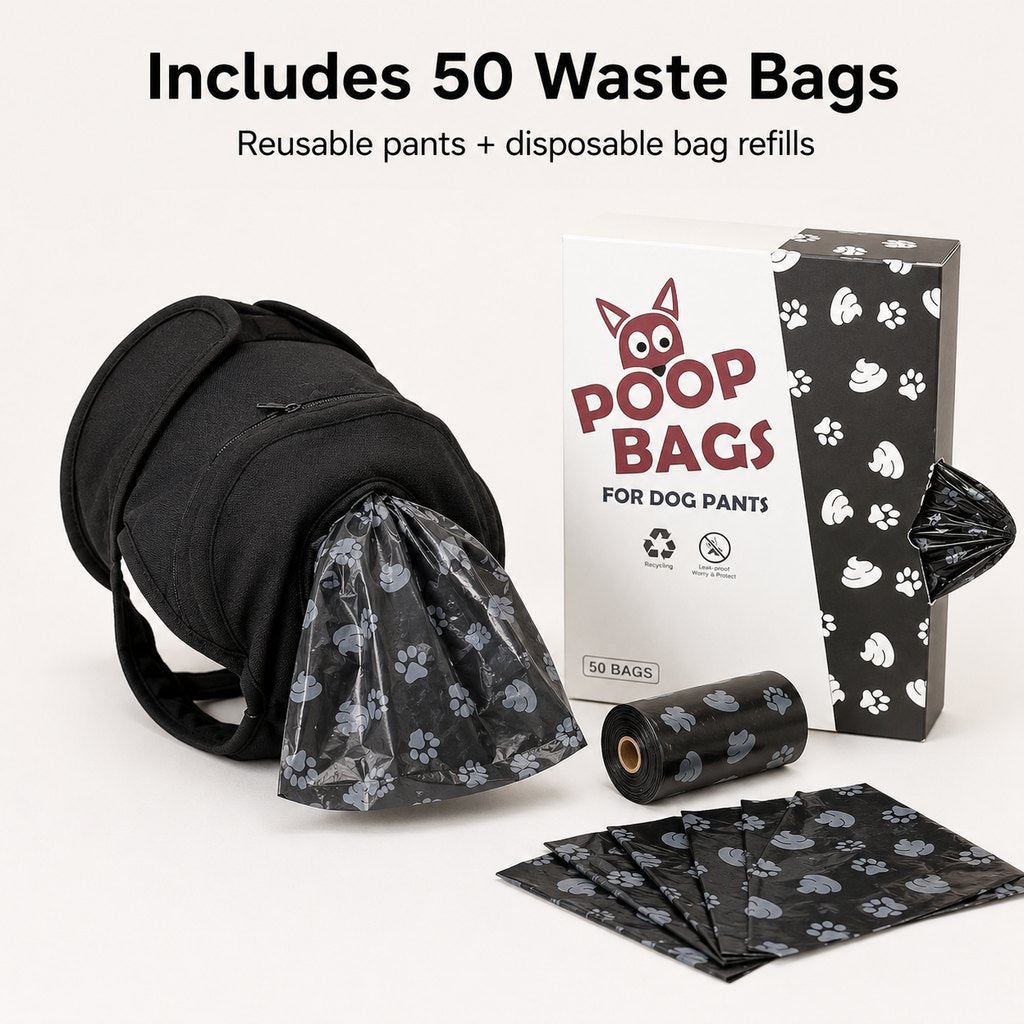 Dog Waste Catcher Pants with 50 Bags for Daily Walks | Less Bending, Easier Poop Cleanup