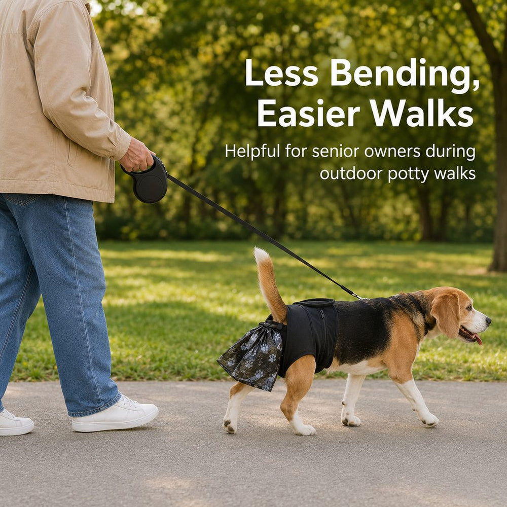 Dog Waste Catcher Pants with 50 Bags for Daily Walks | Less Bending, Easier Poop Cleanup