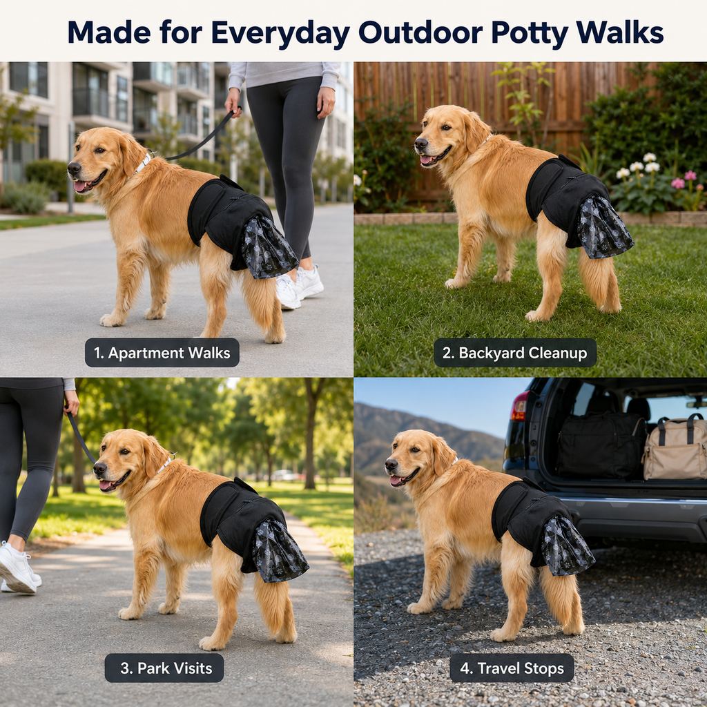 Dog Waste Catcher Pants with 50 Bags for Daily Walks | Less Bending, Easier Poop Cleanup