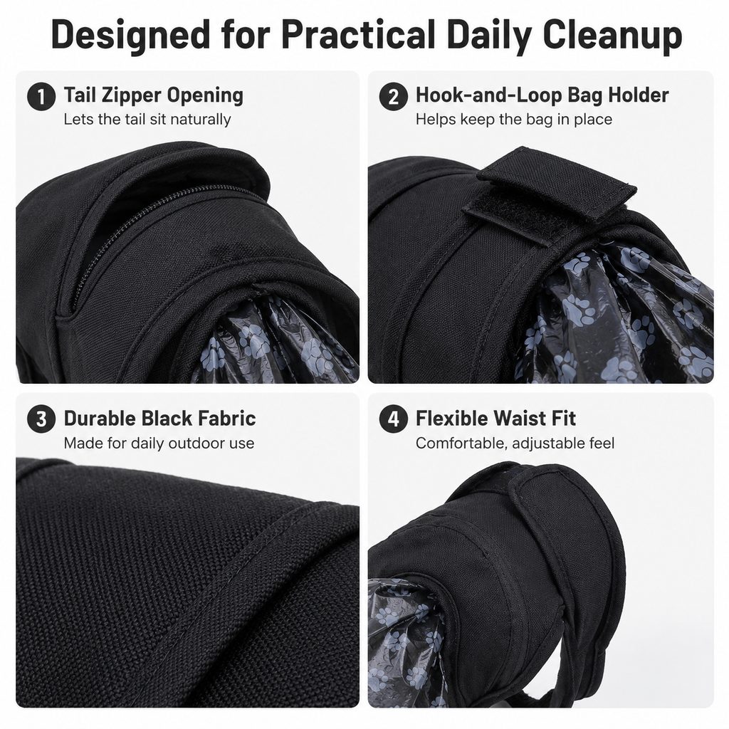 Dog Waste Catcher Pants with 50 Bags for Daily Walks | Less Bending, Easier Poop Cleanup