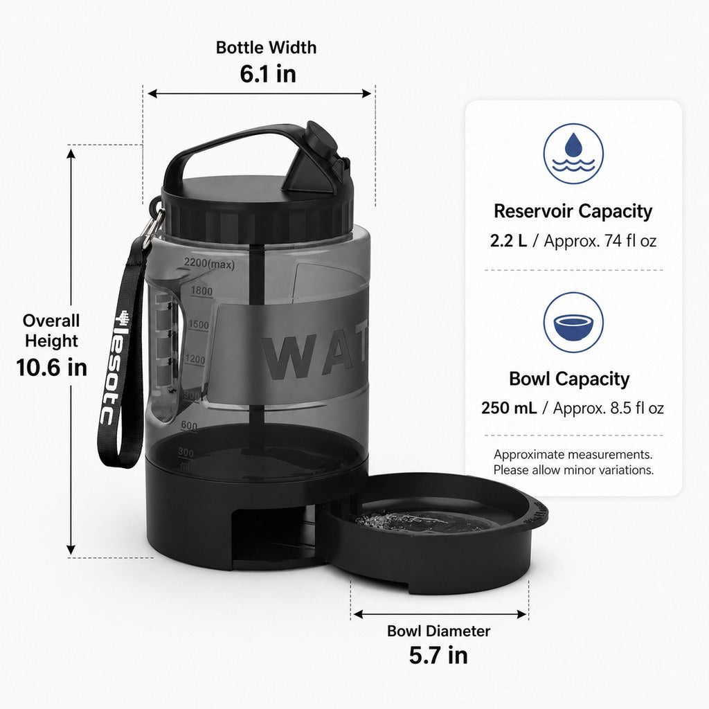 2.2L Portable Dog Travel Water Bottle with Pull-Out Bowl