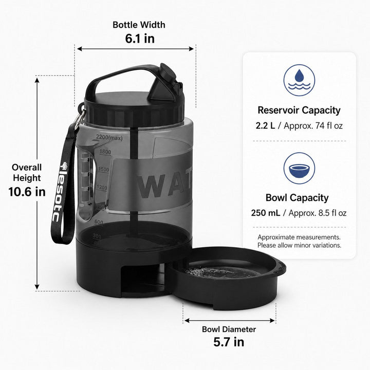 2.2L Portable Dog Travel Water Bottle with Pull-Out Bowl
