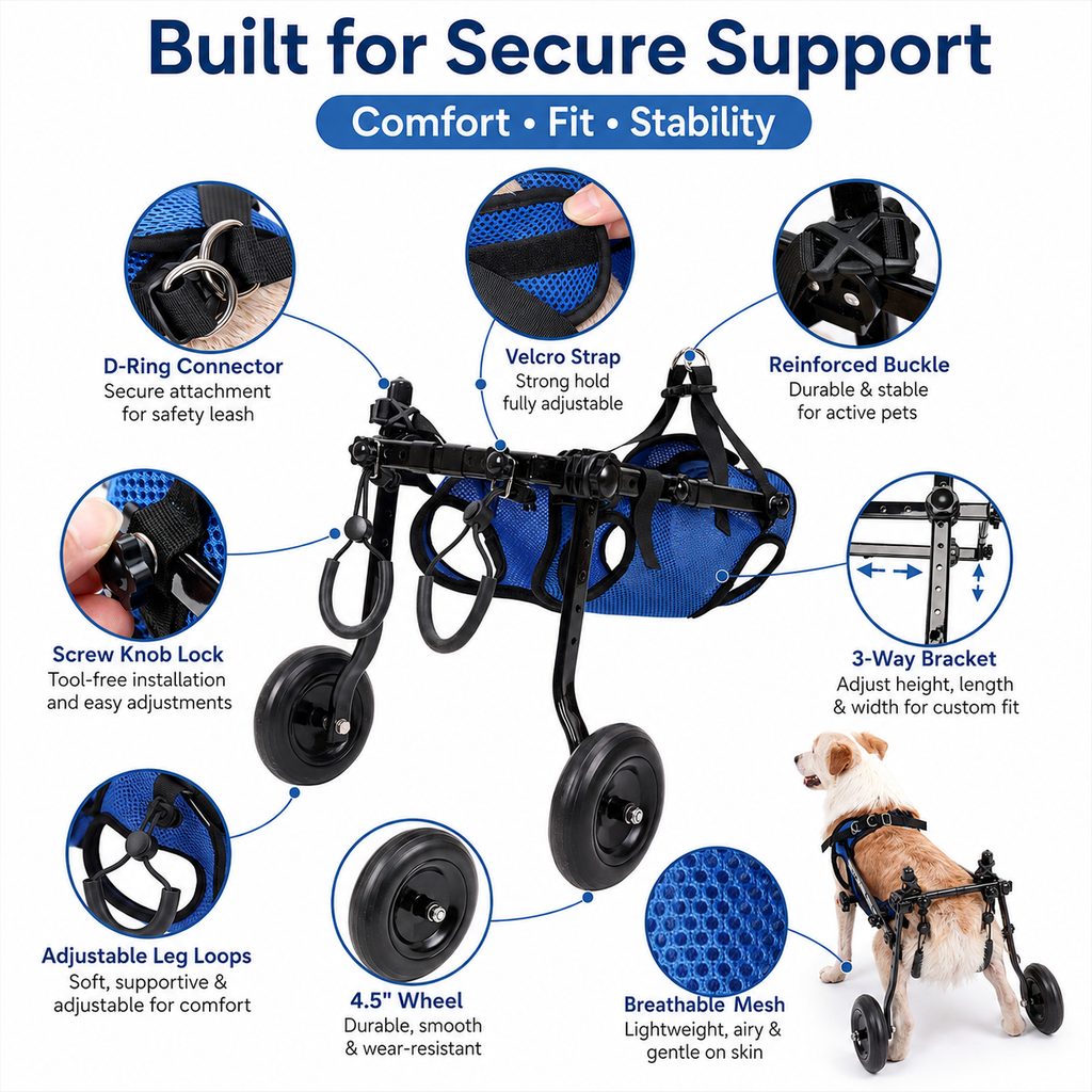 Adjustable Rear Leg Dog Wheelchair for Daily Walks