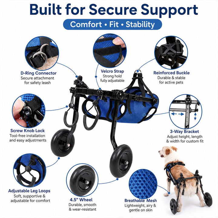 Adjustable Rear Leg Dog Wheelchair for Daily Walks