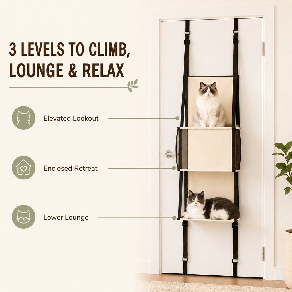 3-Tier Door-Mounted Hanging Cat Tree for Apartments