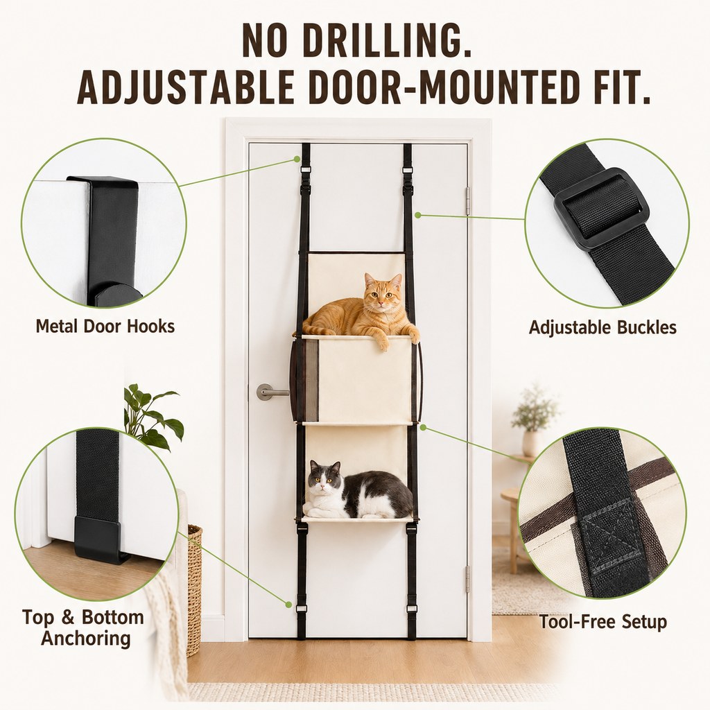3-Tier Door-Mounted Hanging Cat Tree for Apartments