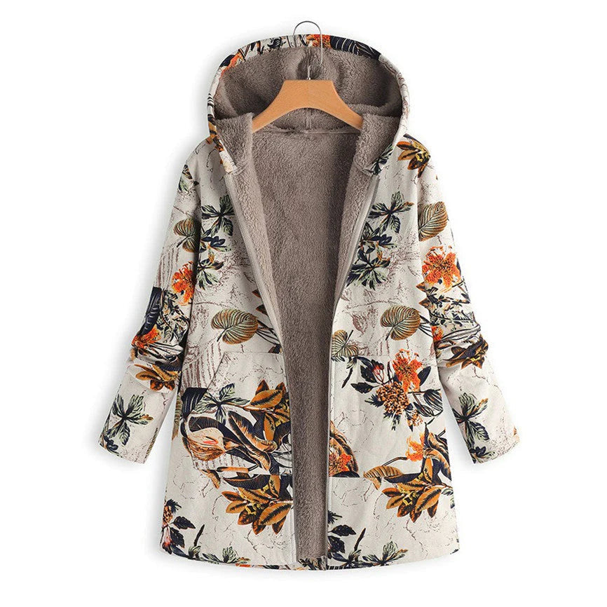 Women's Floral Hooded Winter Coat