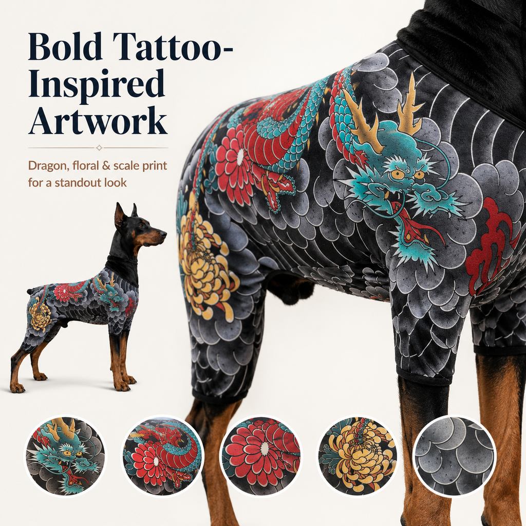 Tattoo Print Dog & Cat Bodysuit for Walks & Photos