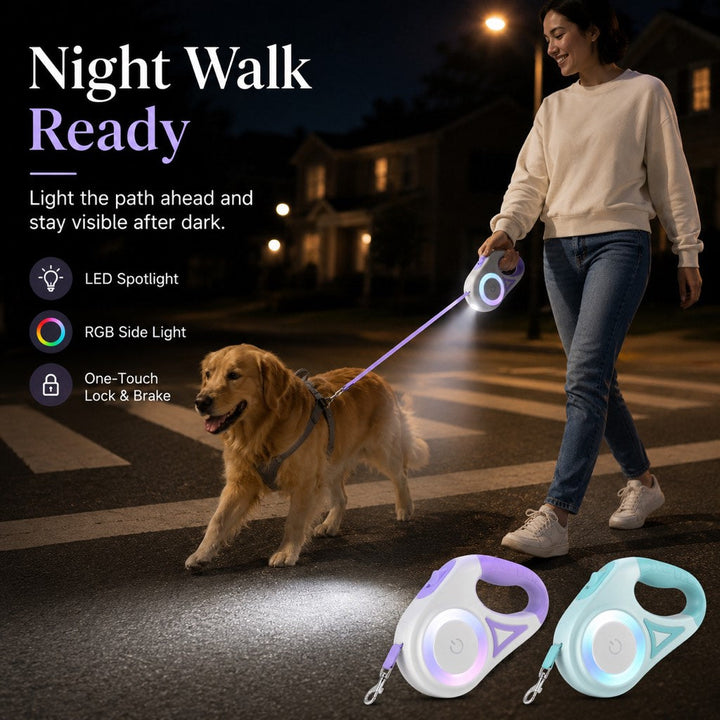 LED Retractable Dog Leash for Night Walks