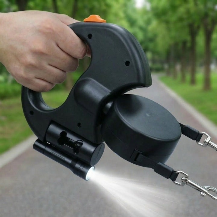 Dual Dog Leash | 360° Tangle-Free Retractable with LED Light & Built-In Poop Bag Holder