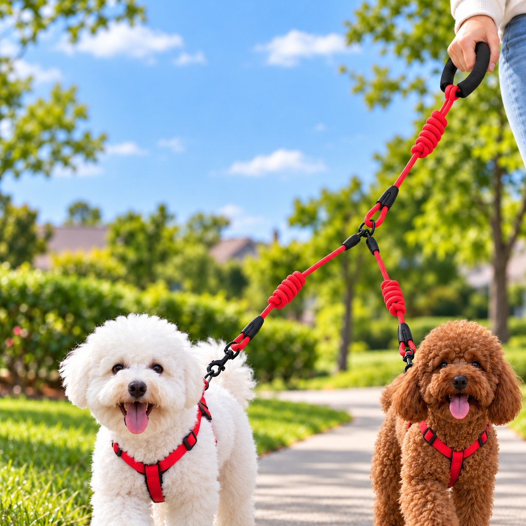 Dual Dog Leash with Shock-Absorbing Bungee & Padded Handle for Easier Two-Dog Walks
