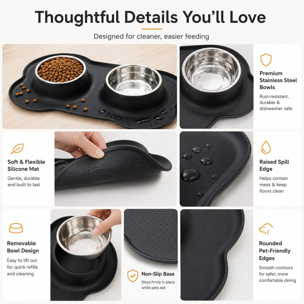 Spill-Proof Dual Pet Bowl for Cats & Dogs | Mess-Free Food & Water Station for Cleaner Floors