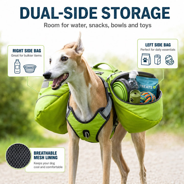 Dog Saddlebag Backpack Harness for Hiking & Camping