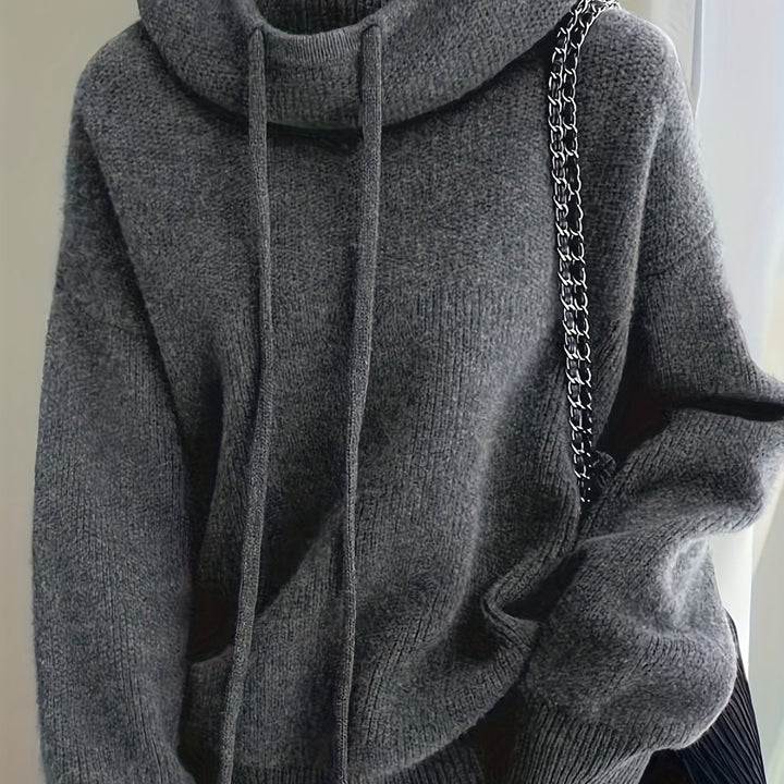 Women's Hooded Belted Jumper in Dark Grey