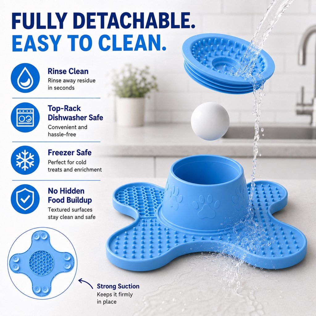 3-in-1 Dog Lick Mat & Slow Feeder Bowl for Bath Time, Grooming & Home Alone