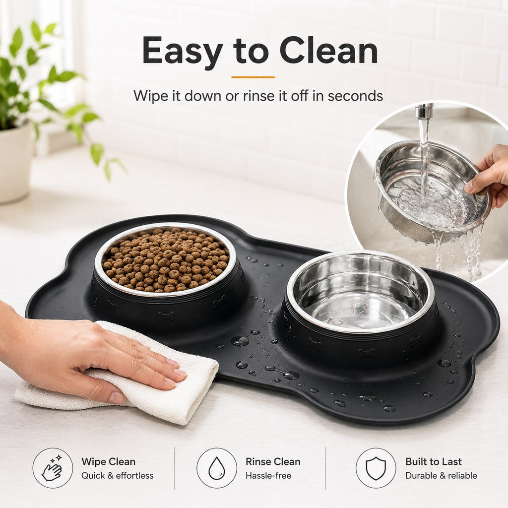 Spill-Proof Dual Pet Bowl for Cats & Dogs | Mess-Free Food & Water Station for Cleaner Floors