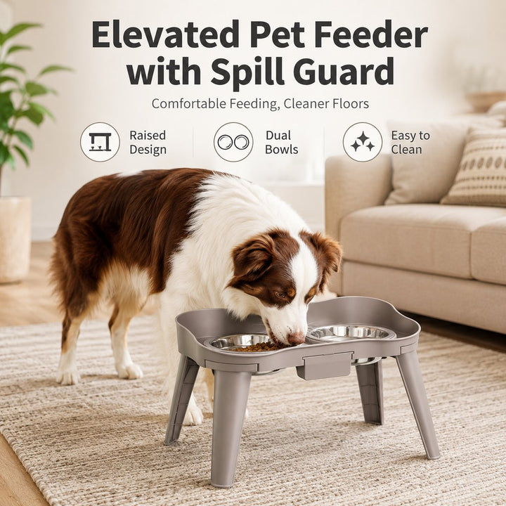Elevated Pet Feeder with Spill Guard for Cats & Dogs