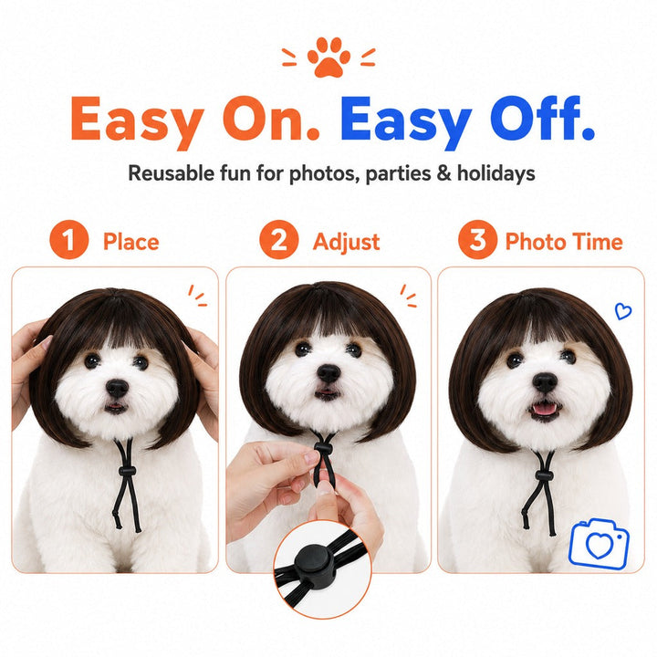 Funny Short Bob Pet Wig for Photos & Parties | Easy Costume Prop for Cats & Small Dogs