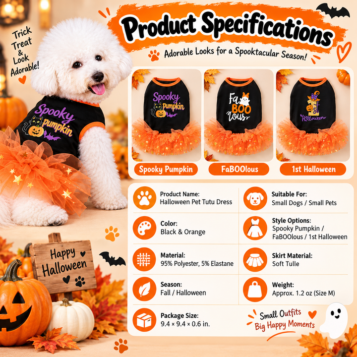 Halloween Dog Tutu Dress for Parties & Photos | Soft Lightweight Costume for Small Dogs