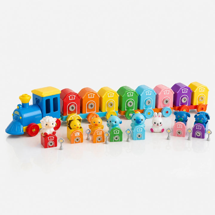 Educational Montessori Farm Train Toy with Animal Matching and Number Learning