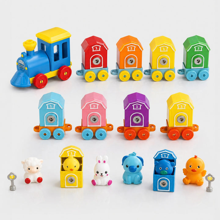 Educational Montessori Farm Train Toy with Animal Matching and Number Learning