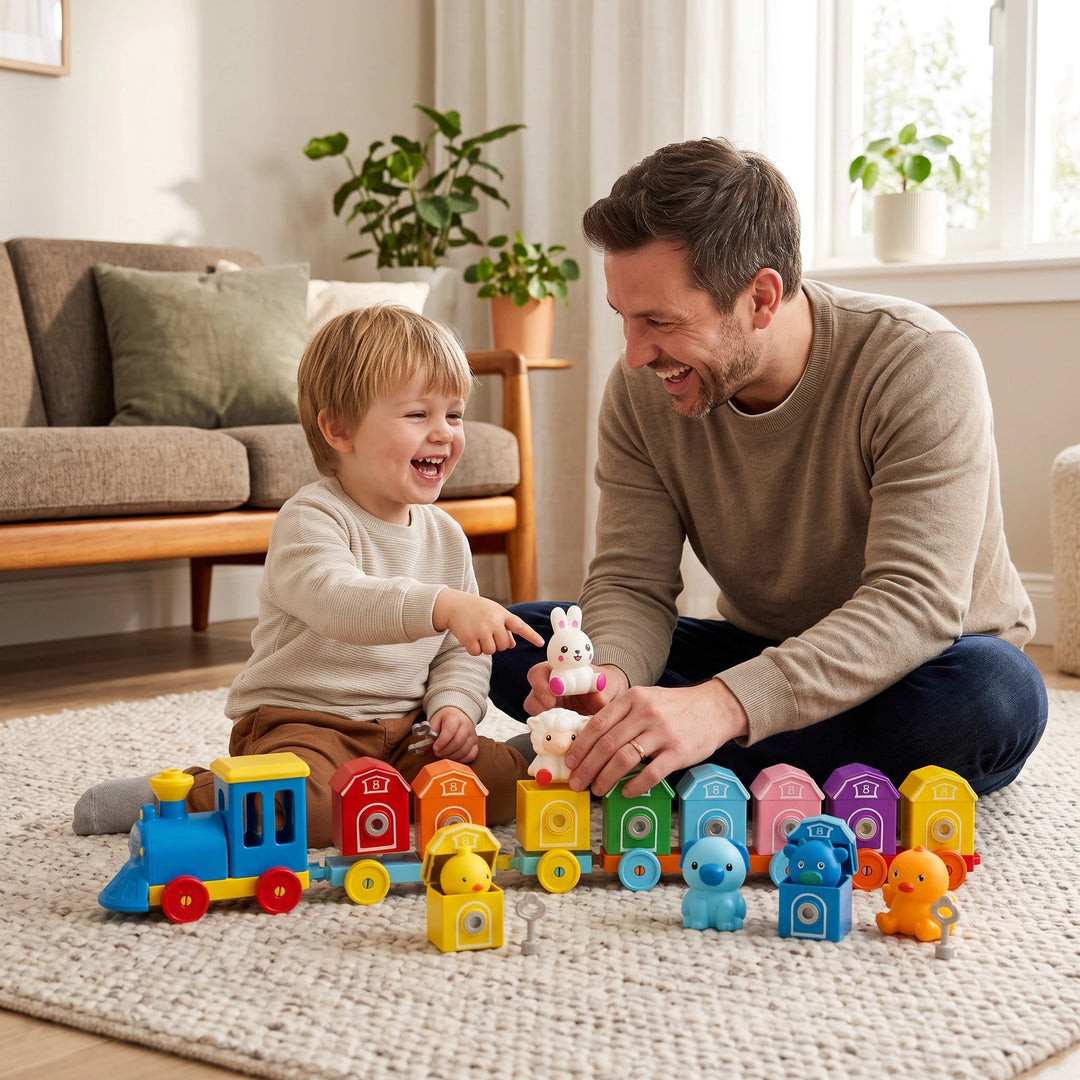 Educational Montessori Farm Train Toy with Animal Matching and Number Learning