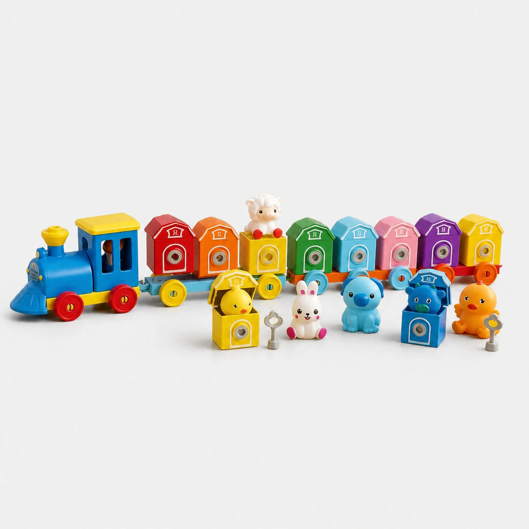 Educational Montessori Farm Train Toy with Animal Matching and Number Learning