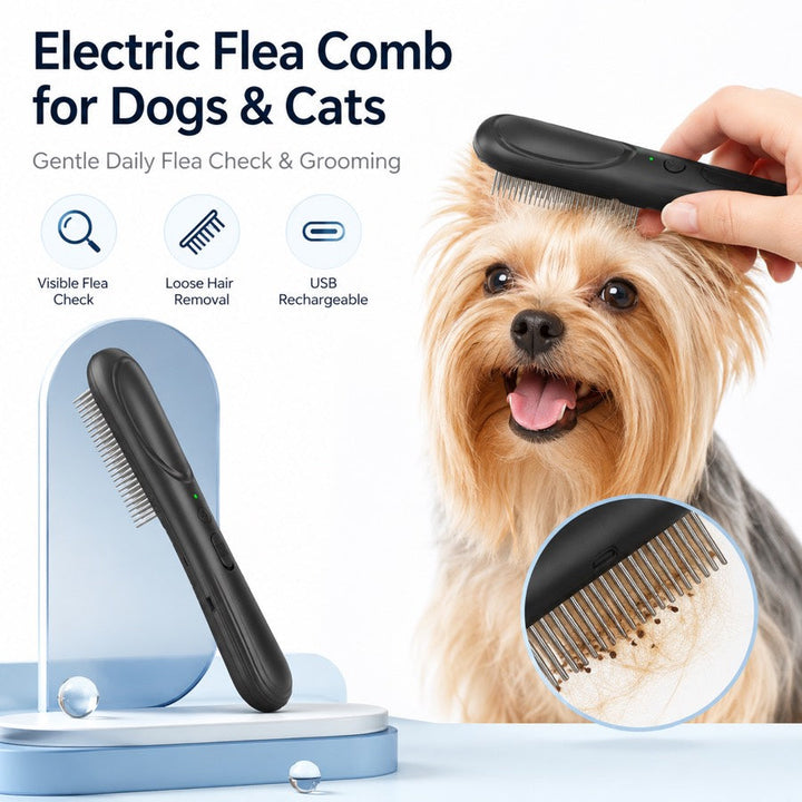 Electric Flea Comb for Dogs & Cats | At-Home Flea Check & Loose Hair Grooming Without Sprays