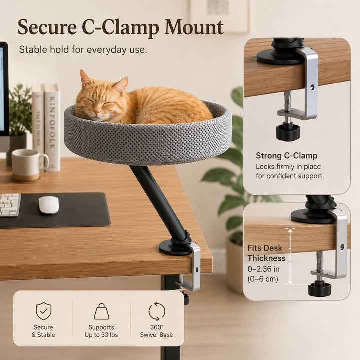 Desk Mounted Cat Bed Perch for Home Office