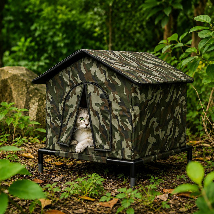 Weather-Resistant Outdoor Cat House for Porches & Backyards