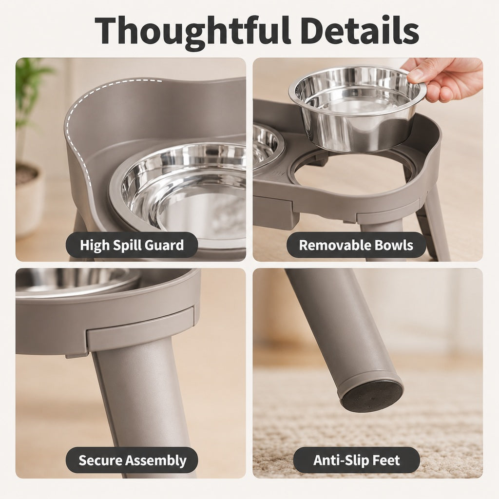 Elevated Pet Feeder with Spill Guard for Cats & Dogs