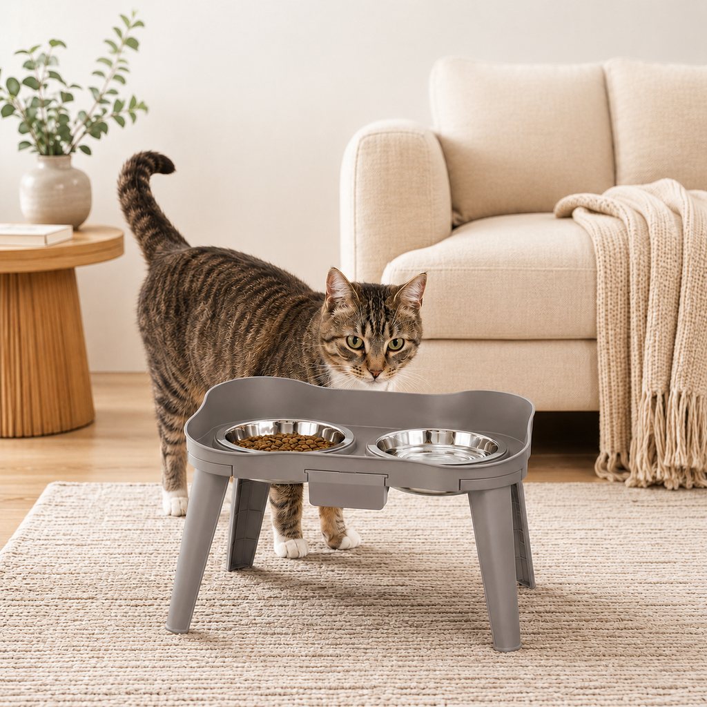 Elevated Pet Feeder with Spill Guard for Cats & Dogs