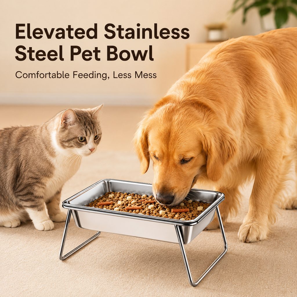 Elevated 304 Stainless Steel Pet Bowl with Stand for Cats & Dogs