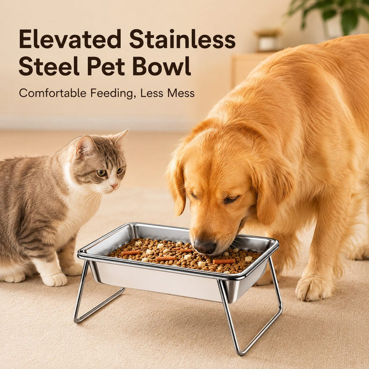 Elevated 304 Stainless Steel Pet Bowl with Stand for Cats & Dogs