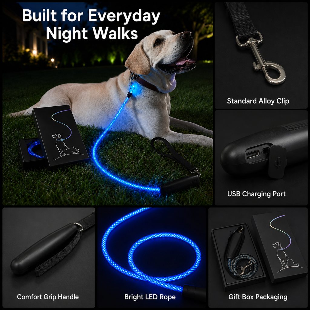 NightGlow LED Light-Up Dog Leash for Night Walks