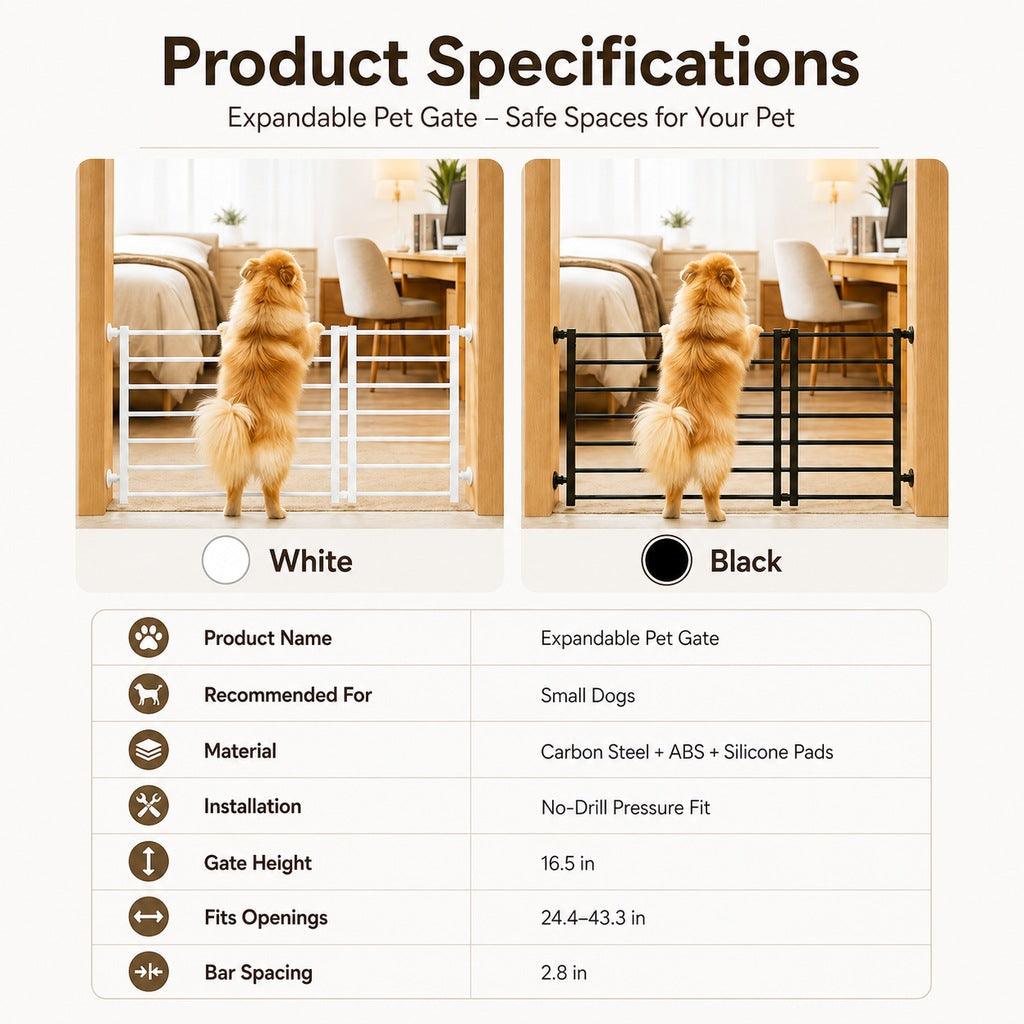 No-Drill Expandable Pet Gate for Doorways | Adjustable Indoor Barrier for Small Dogs