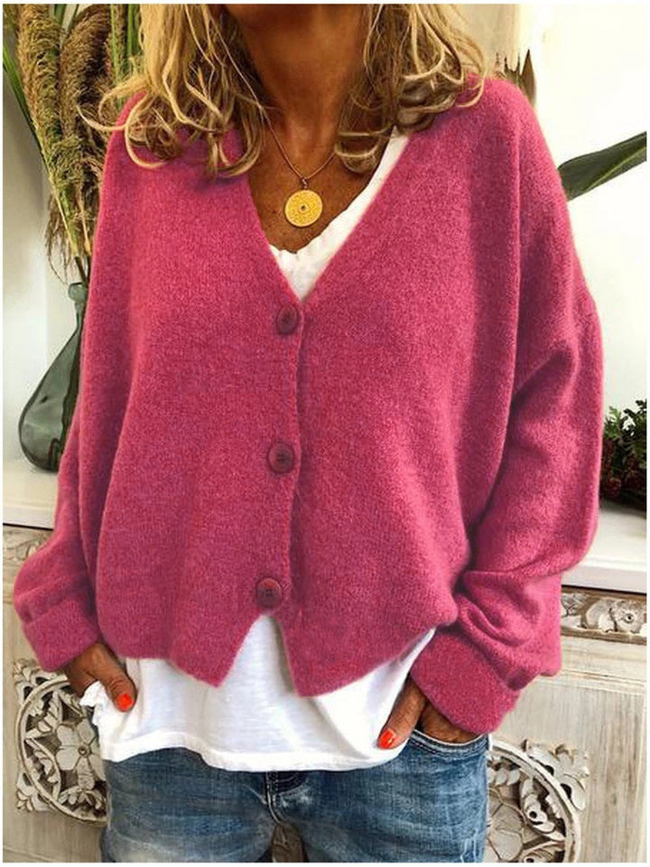 Women's Oversized Cardigan for Layering in Rose Red