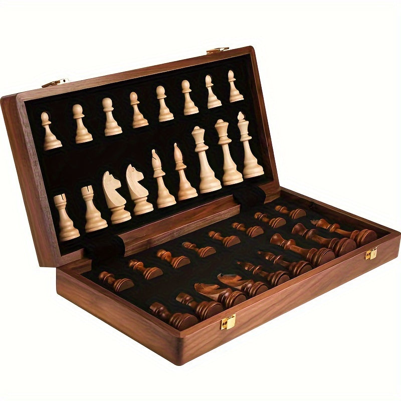 Folding Wooden Chess Set | Walnut Board with Weighted Pieces