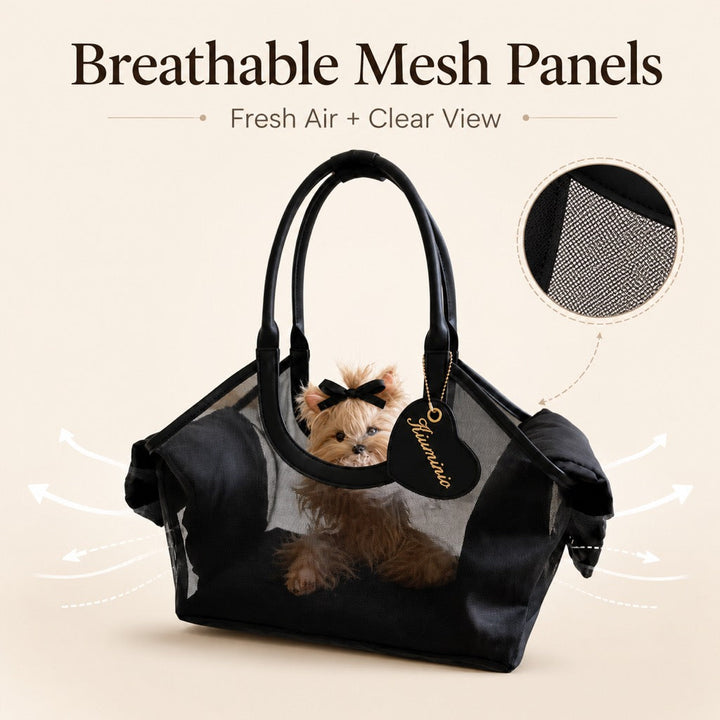 Chic Mesh Pet Carrier Tote for Cafe Runs & Vet Visits | Breathable Small Dog & Cat Travel Bag