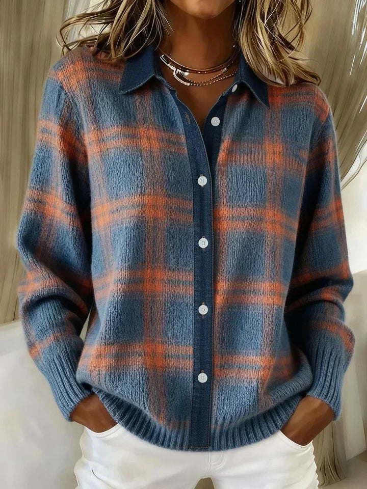 Women's Longline Button-Front Cardigan in Blue and Orange