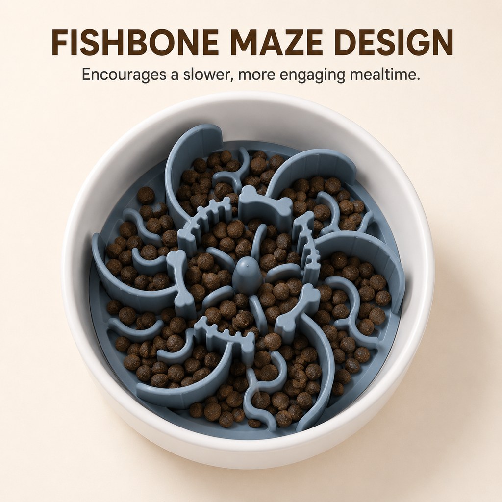 Fishbone Slow Feeder Bowl Insert for Fast-Eating Dogs