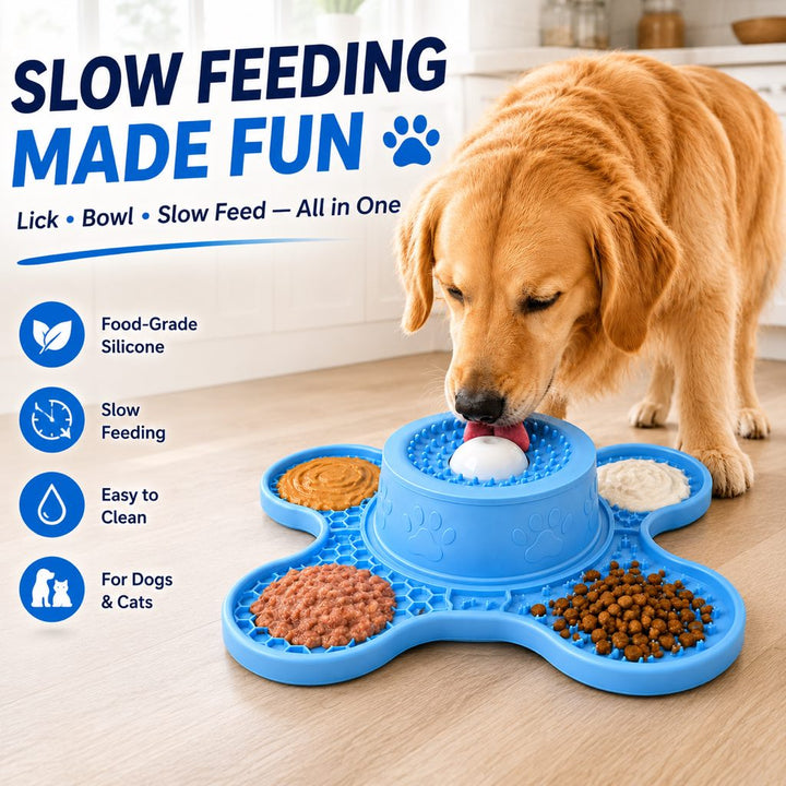 3-in-1 Dog Lick Mat & Slow Feeder Bowl for Bath Time, Grooming & Home Alone