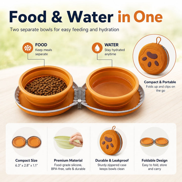2-in-1 Collapsible Pet Travel Bowl for Walks, Parks & Road Trips