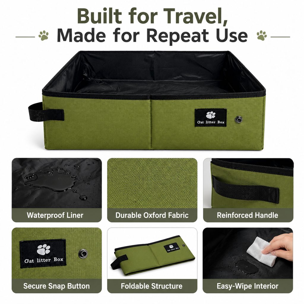 Portable Foldable Cat Litter Box for Road Trips, Hotels & RV Travel