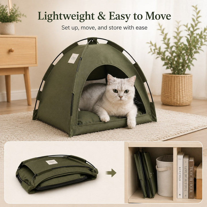 Cozy Foldable Cat Tent Bed for Apartment Naps | Breathable Hideaway with Removable Cushion