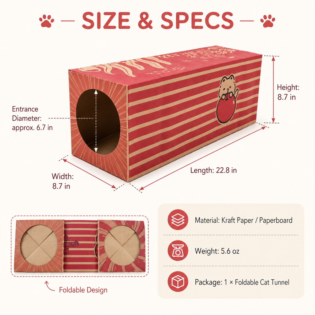 Foldable Kraft Paper Cat Tunnel for Indoor Cats | Space-Saving Hide & Play Toy to Beat Boredom