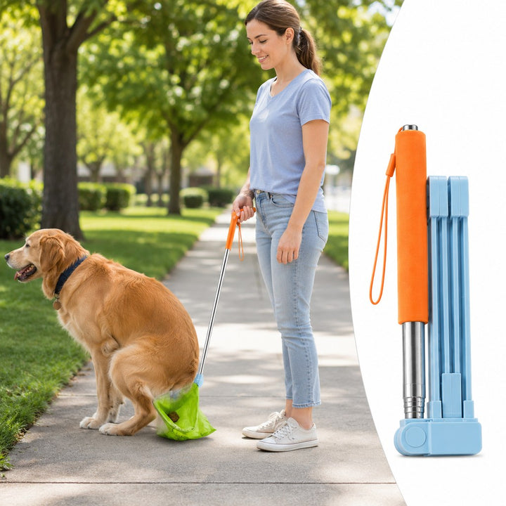 Foldable Dog Poop Catcher for Walks | No-Bend Waste Pickup Tool with Telescopic Handle