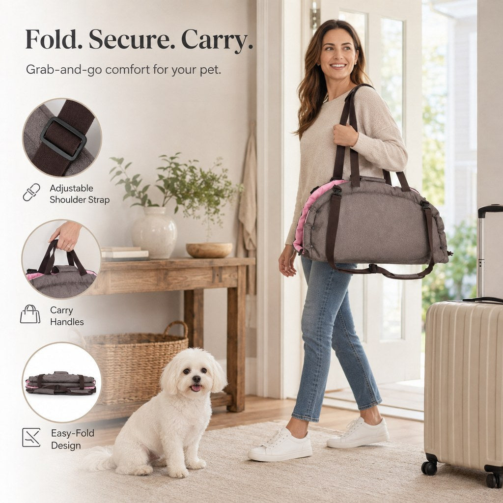 2-in-1 Foldable Dog Travel Bed & Carry Bag