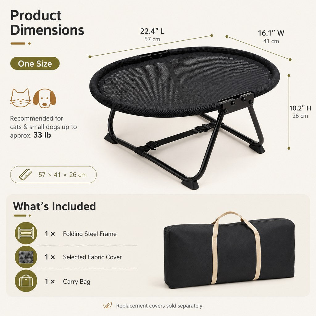 Foldable Elevated Pet Cot for Cats & Small Dogs